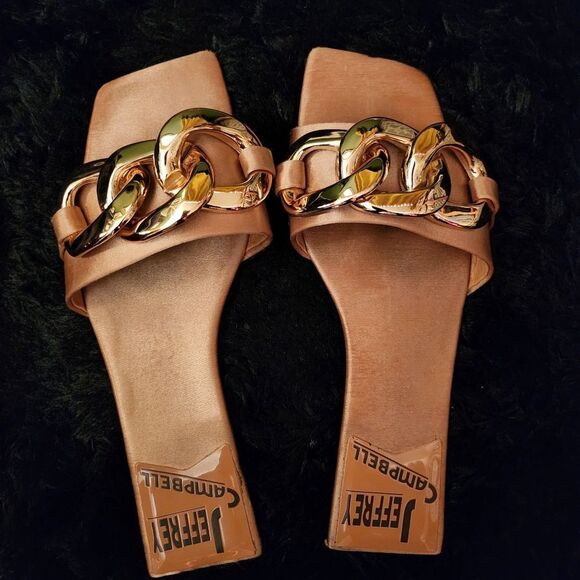 Jeffrey Campbell Shoes - Jeffrey Campbell Gold Satin slide sandal. Size 6.5